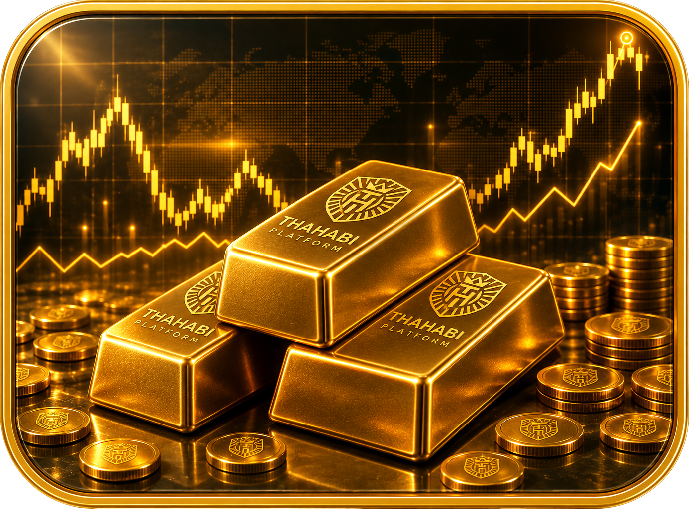 Gold bars with a market-price chart